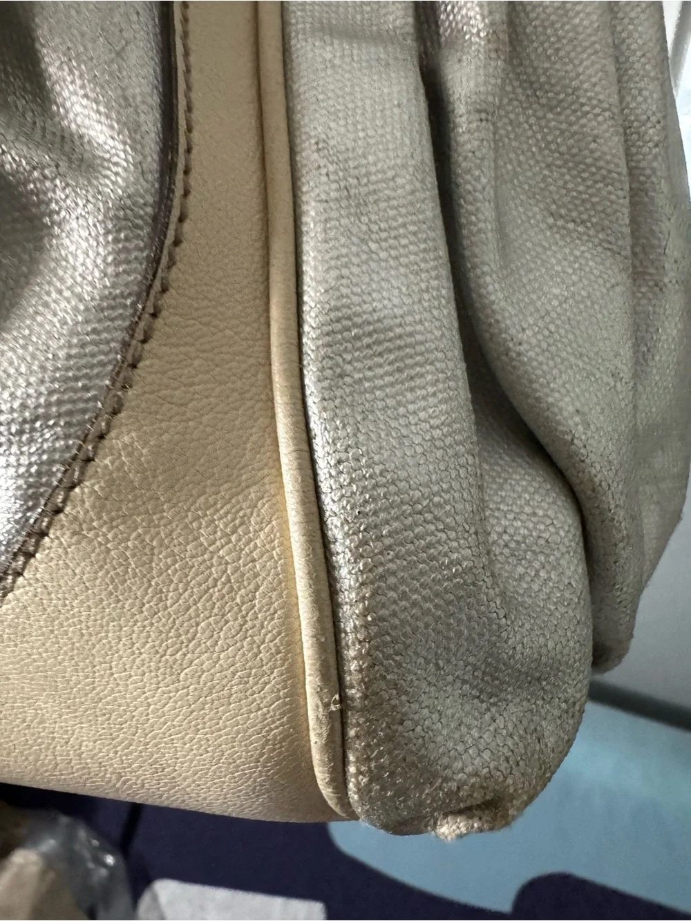 Dolce & Gabbana Metallic Silver Tote Bag with Beige Trim -